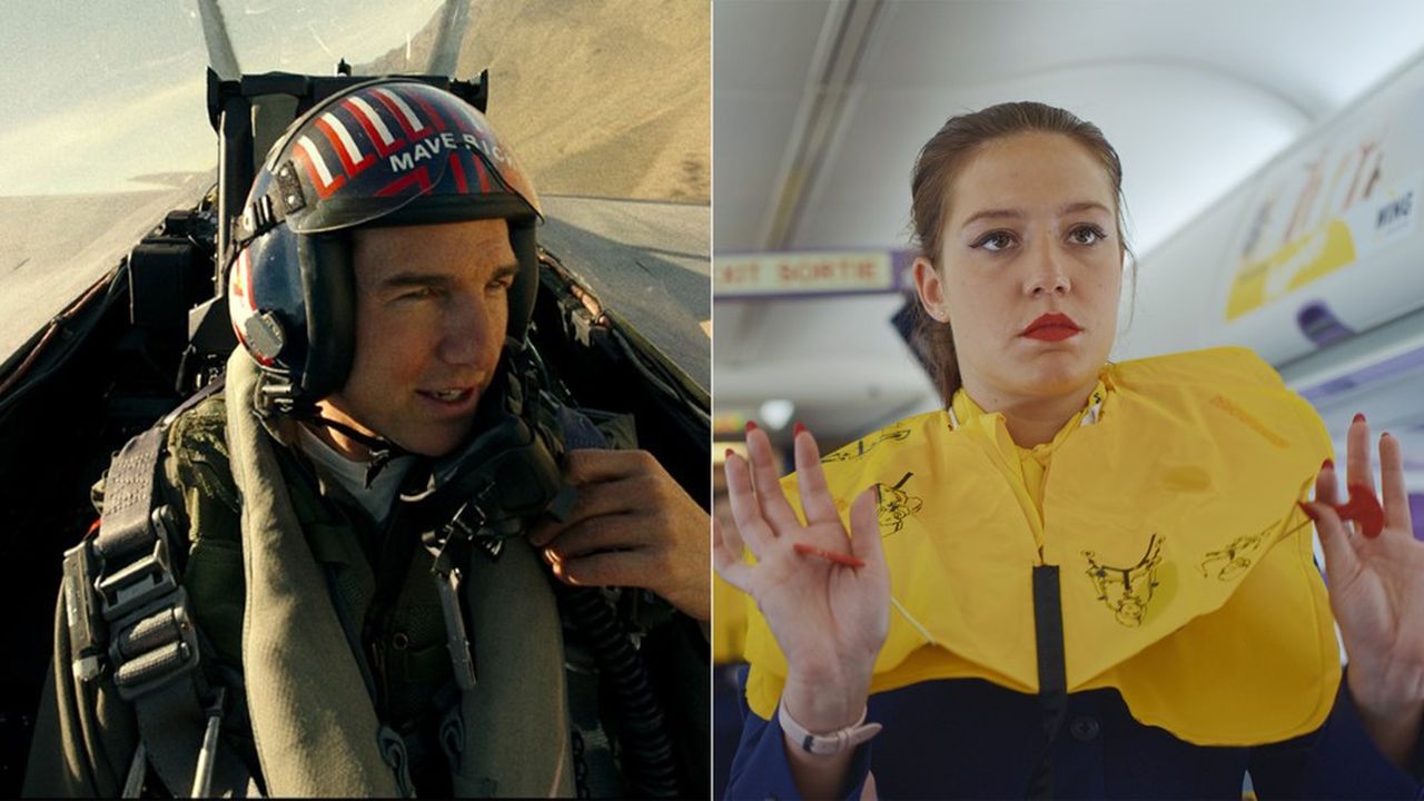 Deux visions du ciel en 2022. Tom Cruise en pilote de chasse invincible dans « Top Gun : Maverick » ; Adèle Exarchopoulos en hôtesse de l'air vulnérable et low cost dans « Rien à foutre ».
