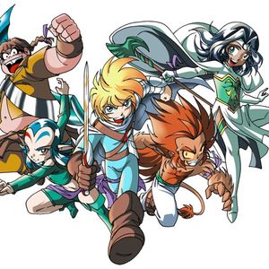 Les cinq héros des «Légendaires» (de gauche à droite) : le barbare Razzia, l'elfe Shimy, le chevalier Danaël, l'homme-bête Gryfenfer et la magicienne Jadina.