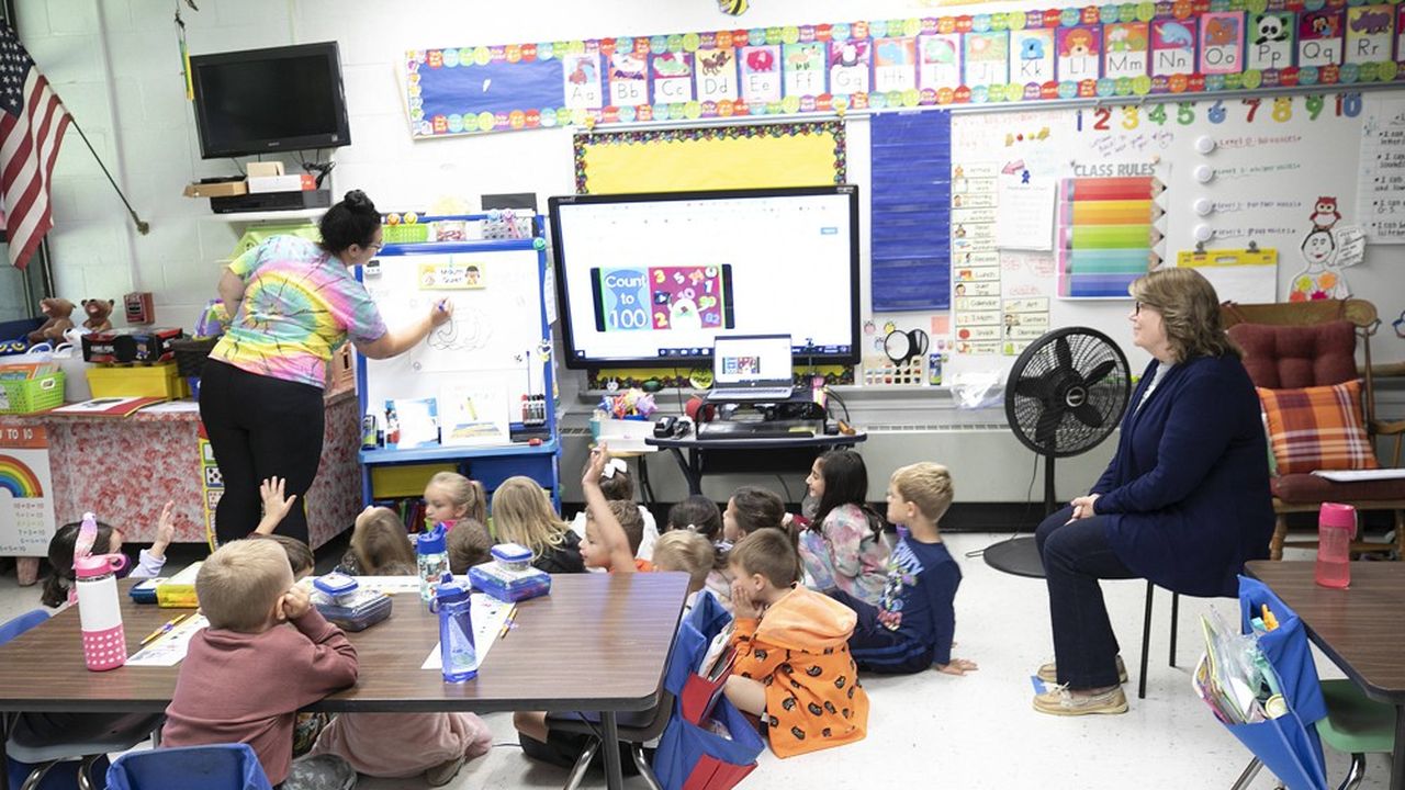 Une classe de « kindergarten », l'équivalent de la maternelle, dans le Connecticut. La scolarité n'est obligatoire qu'à partir de cinq à huit ans, selon les Etats.