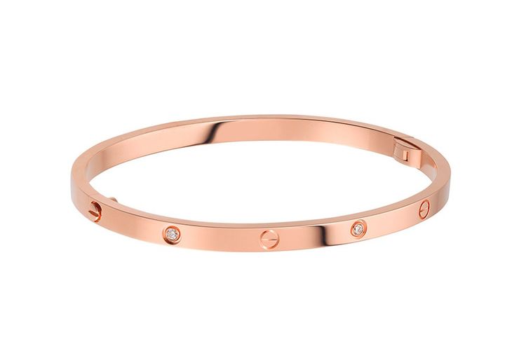 Bracelet «Love» petit modèle en or rose et diamants.
