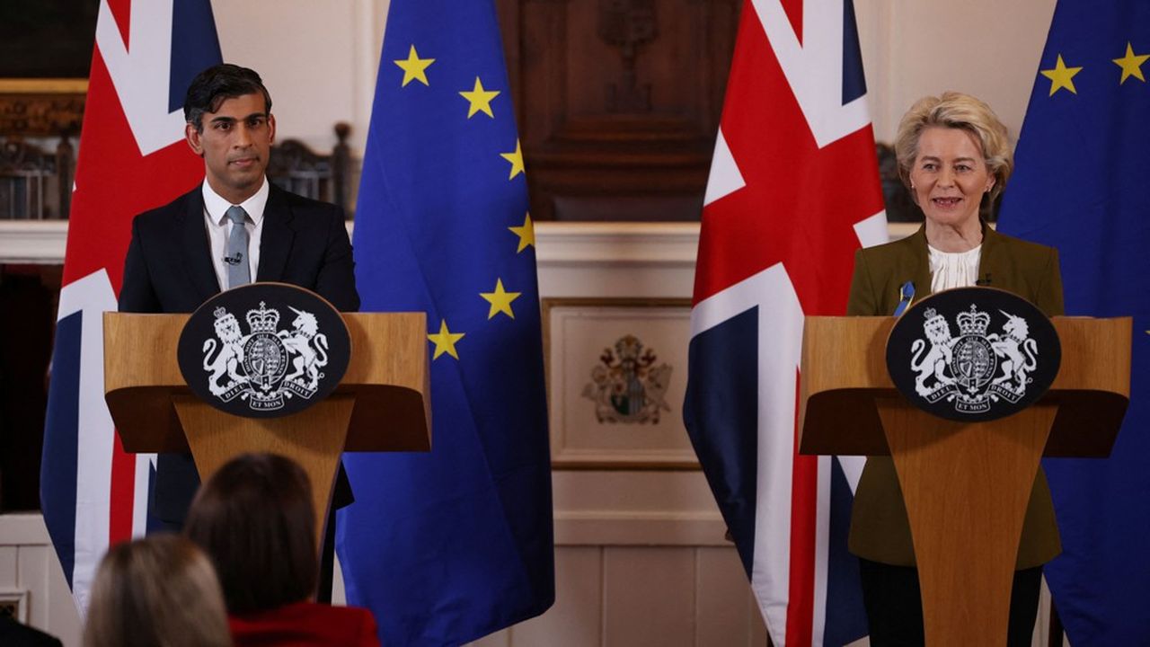 Rishi Sunak, Premier ministre britannique, et Ursula von der Leyen, Présidente de la Commission européennes, le 27 février à Windsor.