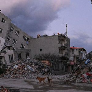 Des immeubles complètement détruits à Samandag, sur la côte en Turquie, proche de la frontière syrienne.