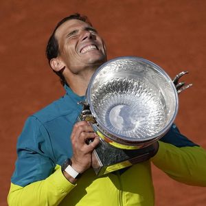 Rafael Nadal après sa victoire en finale contre le Norvégien Casper Ruud, au tournoi de Roland Garros, le 5 juin 2022.