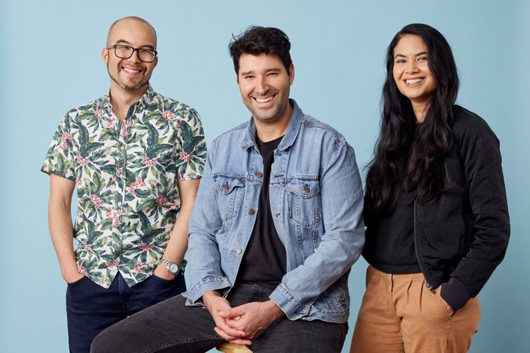 From left to right, the three founders of Canva: Cameron Adams, Cliff Obrecht, and Melanie Perkins.