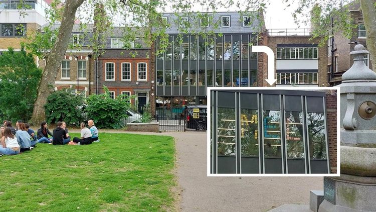 Les bureaux londoniens de Canva sont les premiers en Europe, mais c'est le septième « Campus »﻿ selon les termes de l'entreprise. En haut à droite, on peut lire à la fenêtre : « ﻿MEL »﻿ écrit en Post-it.