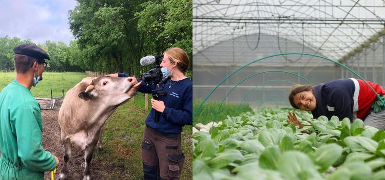 Les deux étudiantes du projet « Sur le champ » (un an dans des exploitations agricoles en France en 2020). A gauche : Ambre Germain ; à droite : Camille Fournier.