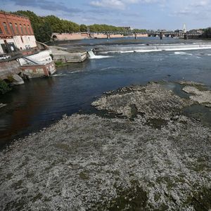 La Garonne à Toulouse le 25 août 2022 à son plus bas niveau estival.