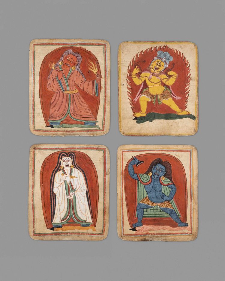 Tsakalis (peintures bouddhistes) du Tibet, XIIe-XIIIe siècle, à voir chez Tenzing Asian Art.