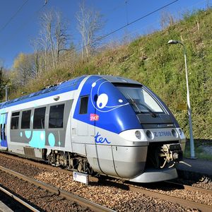 Un TER sur le réseau normand. Certains trains régionaux roulent encore au gazole, et devront migrer pour certains vers des technologies à batteries, plus propres.