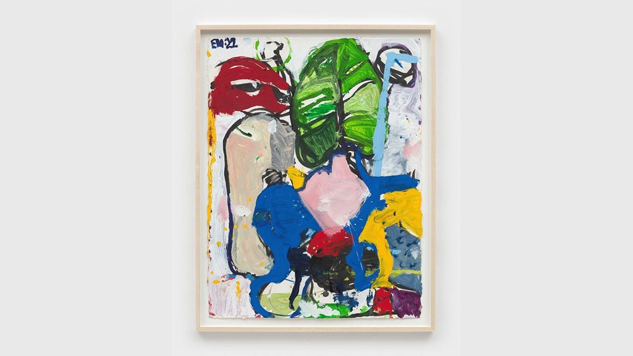 La plupart des oeuvres de l'artiste new-yorkais Eddie Martinez (né en� 1977) présentées par la Timothy Taylor Gallery ont été vendus le premier jour de Frieze London. Ici une peinture sans titre réalisée en 2022.