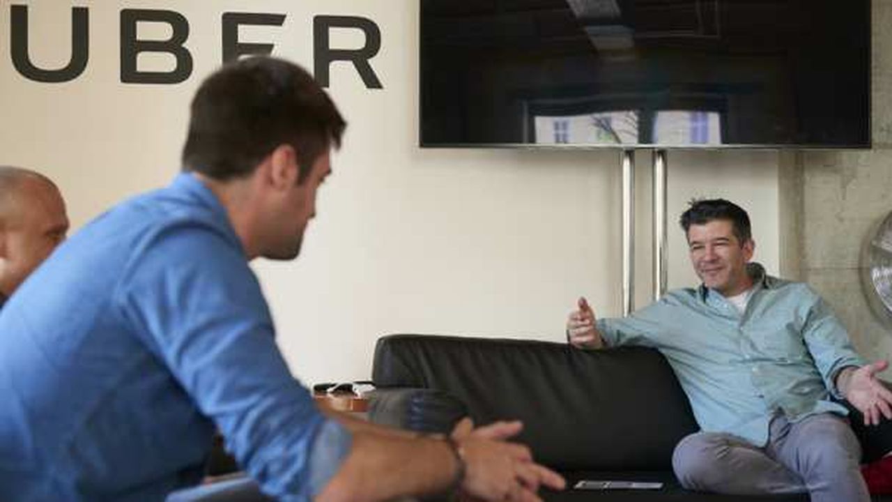Florent Malbranche, fondateur de Brigad (à gauche), échange avec Travis Kalanick, CEO d'Uber.