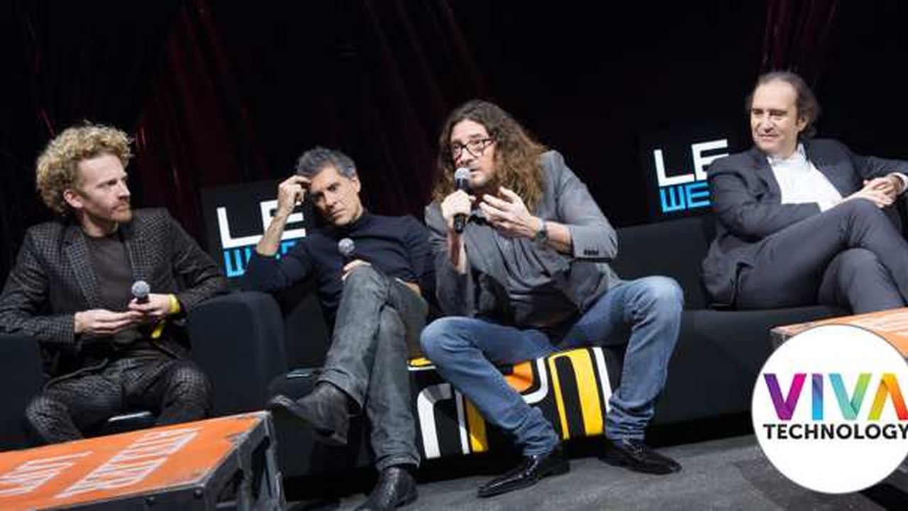 Les principales figures de la French Tech, réunies en 2014 pour la conférence LeWeb. De gauche à droite, Pierre Kosciusko-Morizet, Marc Simoncini, Jacques-Antoine Granjon et Xavier Niel.