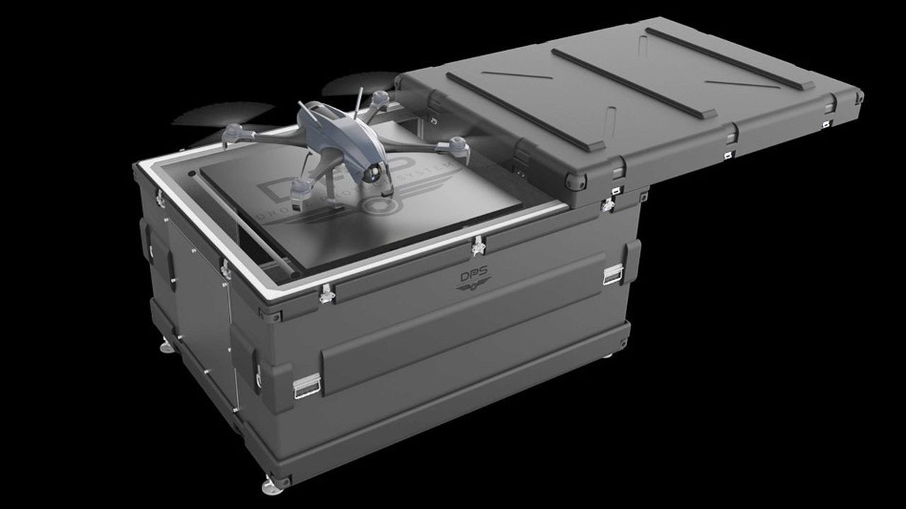 La future solution de surveillance imaginée par DPS (ici en image de synthèse) comportera un drone capable de décoller de façon autonome de sa base.