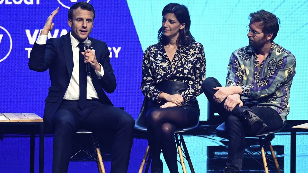 Thomas Plantenga (à droite), PDG de Vinted, participait à une table ronde avec Emmanuel Macron et Julia Bijaoui, PDG de Frichti, lors de Vivatech le 16 mai dernier.