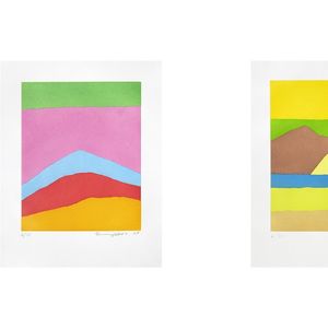 Etel Adnan Memories (à gauche) , 2021 Etching, edition of 35 49 x 38 cm. Etel Adnan En miroir, 2020 Gravure, 35 exemplaires 49 x 38 cm