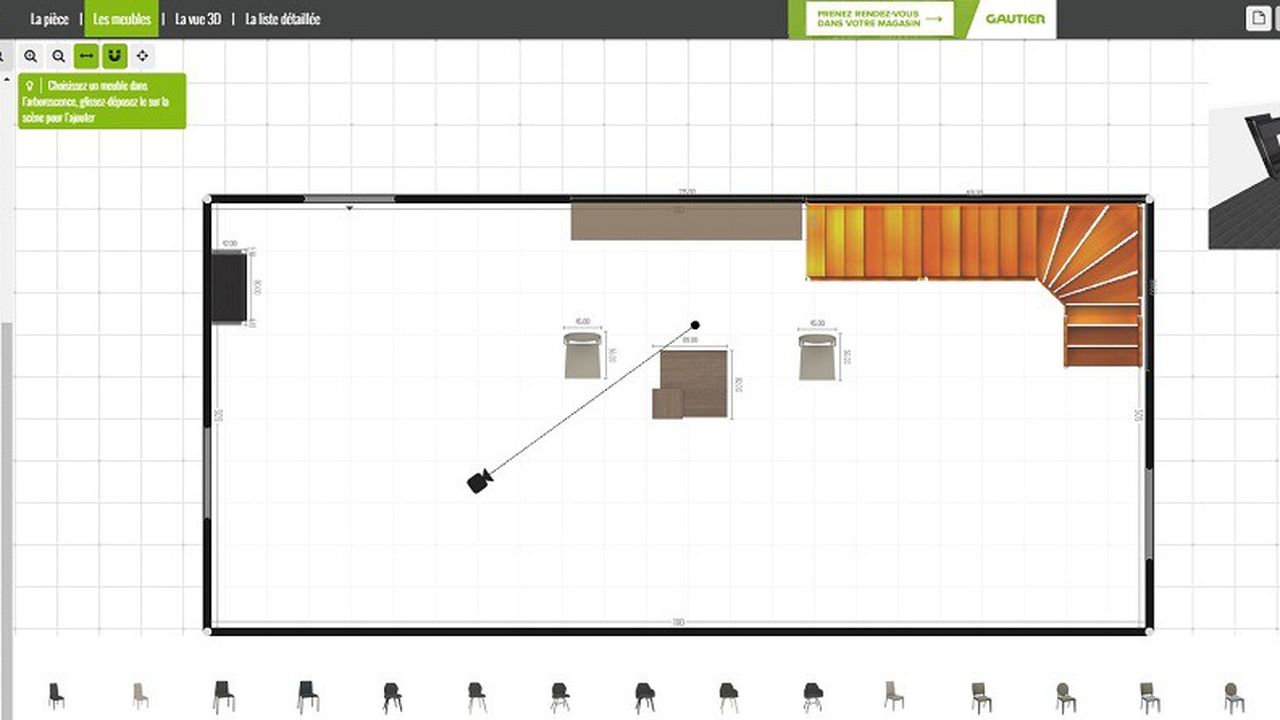 Meubles Gautier propose sur son site web un outil 3D de simulation d'aménagement intérieur.
