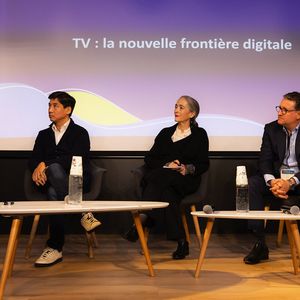De gauche à droite, Guillaume Charles, membre du directoire de M6, Delphine Ernotte, présidente de France Télévisions, et Rodolphe Belmer, PDG de TF1.
