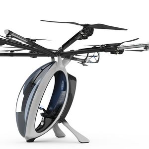 AirScooter se présente sous la forme d'un gros drone doté de 8 pâles surmontant un cockpit monoplace.