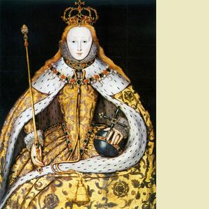 Elizabeth 1re, reine d'Angleterre de 1558 à sa mort. Ci-dessus, la « supertunica », cape métallisée portée par Charles III lors de son couronnement.