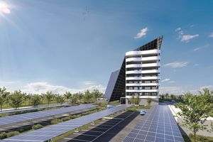 Une façade du nouveau bâtiment sera couverte de panneaux photovoltaïques.