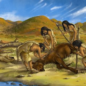 Reconstitution imagée d'une scène de vie dans le site de Shiyu il y a 45.000 ans.