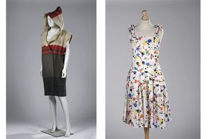Deux modèles signés Jean-Charles de Castelbajac, tirés du dressing de l'artiste Irina Volokonskii (de gauche à droite) : manteau façon couverture d'internat (300-400 euros) et robe à l'imprimé façon Pollock (100-150 euros).