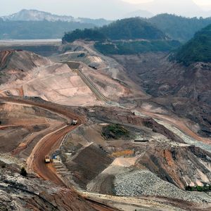 La mine de Fundao en 2017, deux ans après l'effondrement du barrage de Mariana.