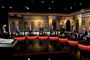 Les neuf candidats à la présidence finlandaise lors d'un débat à Helsinki mi-décembre.