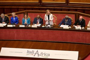 La présidente du Conseil, Giorgia Meloni, lors de l'ouverture du sommet Italie-Afrique à Rome ce lundi.