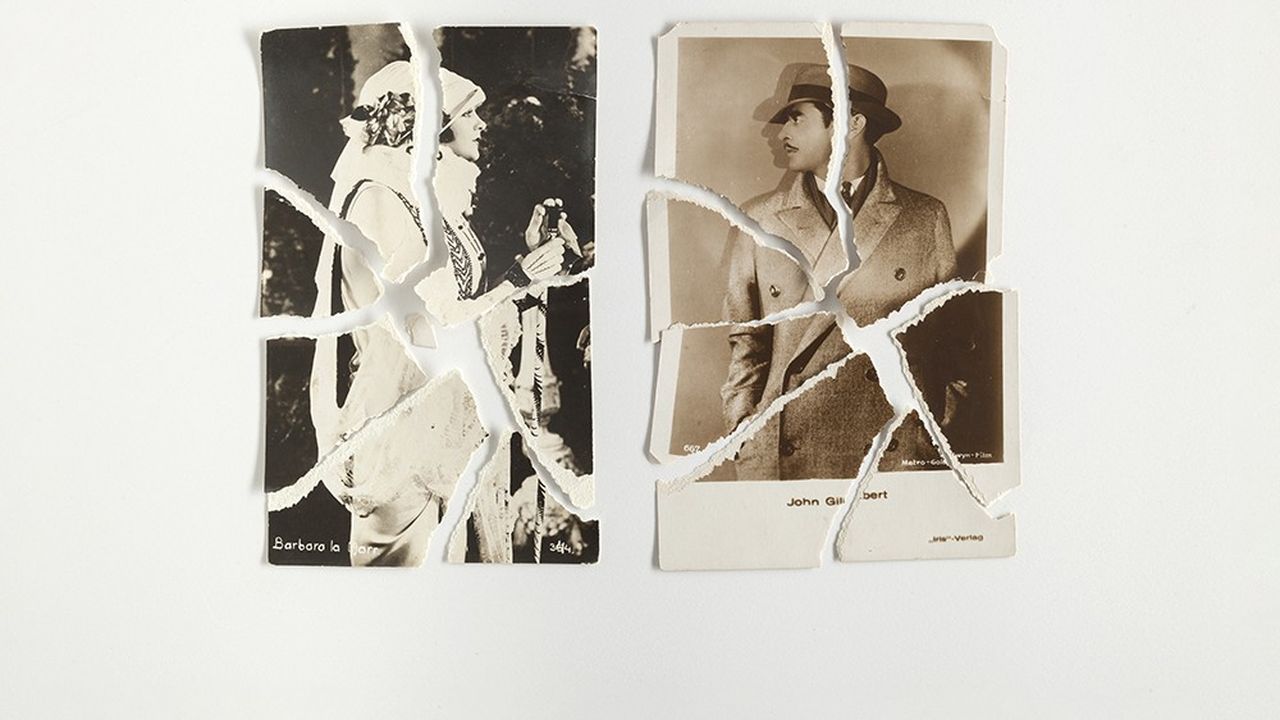 Deux cartes postales déchirées, expédiées depuis Helsinki (Finlande) au Musée des relations brisées, de Zagreb. Les deux conjoints, comme les deux stars américaines, Barbara La Marr et John Gilbert, avaient une relation houleuse…