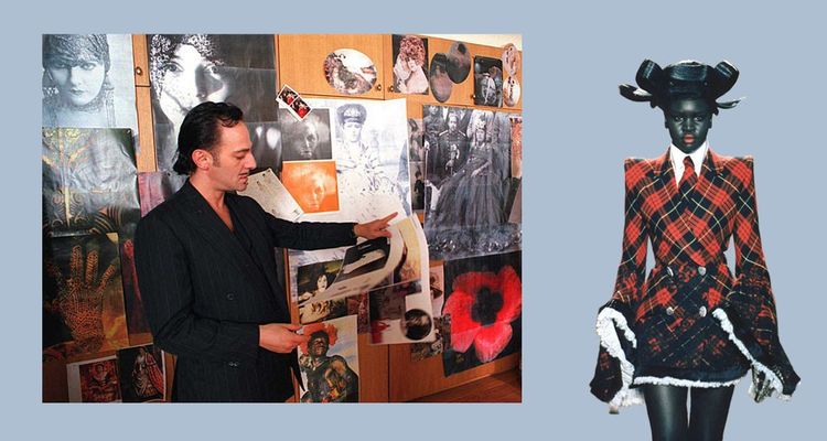 A gauche : John Galliano, directeur artistique chez Dior, en 1997. A droite : collection Givenchy haute couture automne-hiver 1997, d'Alexander McQueen.