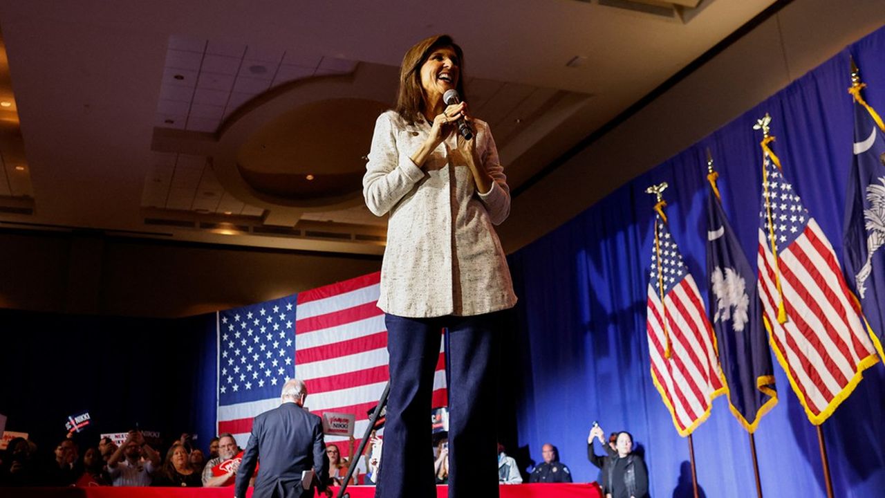 Nikki Haley sur scène à North Charleston, en Caroline du Sud, fin janvier, avant l'élection primaire républicaine de l'Etat.
