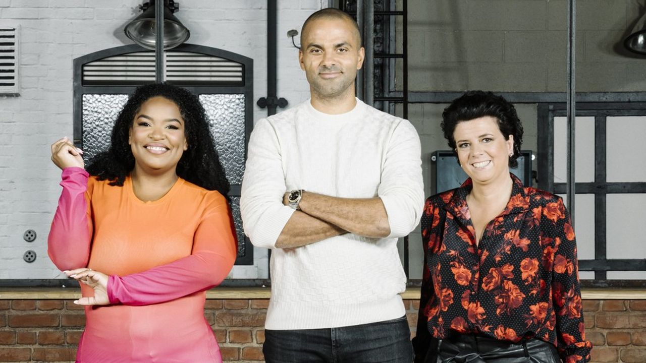 De gauche à droite : Kelly Massol, Tony Parker et Stéphanie Delestre, les trois nouveaux jurés de la saison 4 de « Qui veut être mon associé ? », diffusée sur M6.