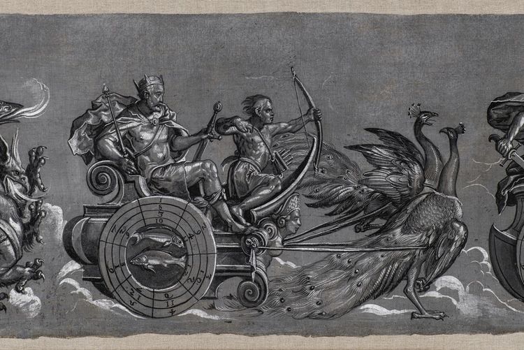 Tobias Stimmer, Les Chars des sept jours : détail avec Jupiter, projet pour les sculptures de l'horloge, détrempe sur toile, vers 1571.