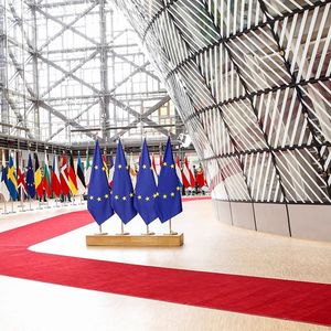 Le hall du bâtiment Europa de Bruxelles où les chefs d'Etat et de gouvernement viennent faire leurs déclarations aux médias.