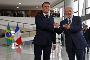 Lula reçoit Emmanuel Macron au palais du Planalto, jeudi 28 mars 2024.