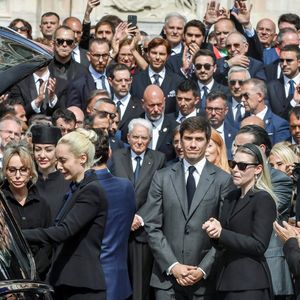 Marta Fascina, Eleonora, Barbara et Marina Berlusconi lors des funérailles de Silvio Berlusconi à la cathédrale de Milan, le 14 juin 2023.