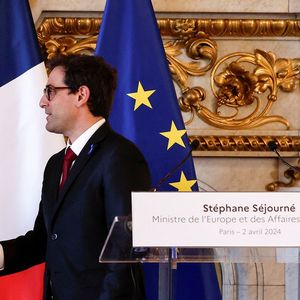 Conférence de presse commune entre le Secrétaire d'Etat américain Antony Blinken et le ministre français des Affaires étrangères, Stéphane Séjourné, le 2 avril à Paris.