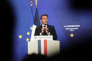 Emmanuel Macron lors de son discours sur l'Europe à l'université de la Sorbonne, à Paris, le 25 avril 2024.