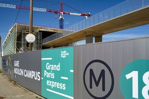Chantier de construction de la gare de Moulon Campus. Ligne 18 du metro Grand Paris Express.