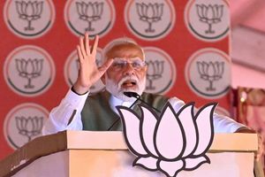 Le Premier ministre indien Narendra Modi lors d'un meeting de campagne à Gurdaspur, dans le nord du pays, le 24 mai.